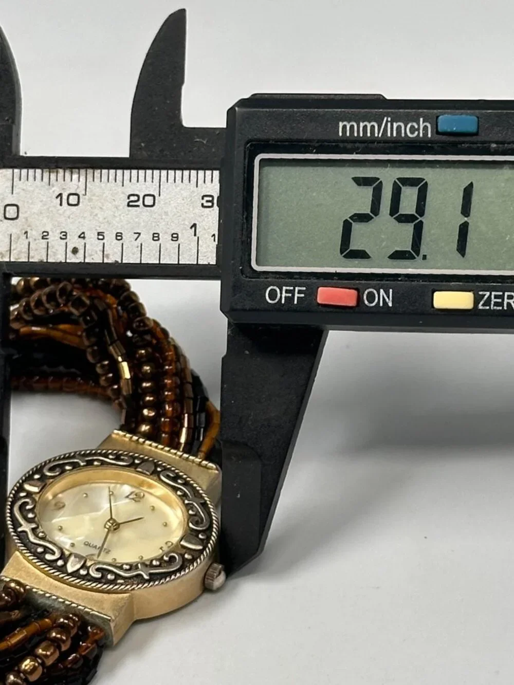 Womens Watch Gold Tone Brown Beaded Multi Chain Toggle Clasp New Battery